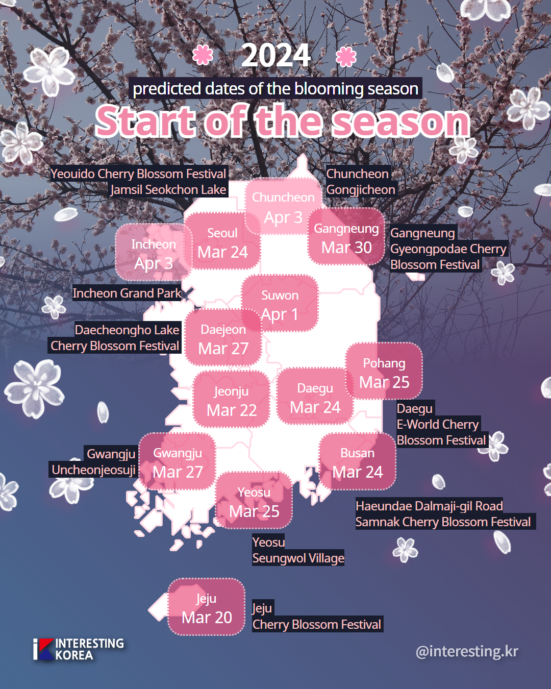 When and Where to See Cherry Blossom 2024 in Korea Interesting Korea